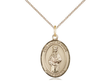 14kt gold filled medium Our Lady of Hope medal necklace with 18 inch chain handmade by Bliss Manufacturing
