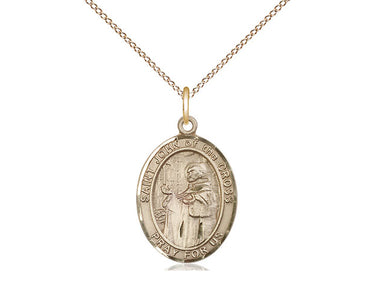 14kt Gold Filled St. John of the Cross patron saint medal necklace, 3/4 x 1/2 inch pendant on 18 inch chain, handcrafted by Bliss USA