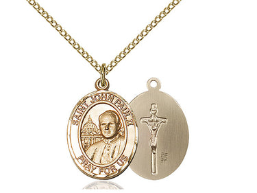 14kt Gold Filled St. John Paul II patron saint medal necklace 3/4 inch by 1/2 inch on 18 inch curb chain handcrafted by Bliss Manufacturing