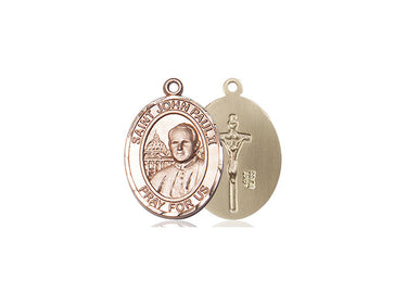 14kt solid gold St. John Paul II patron saint medal pendant, 3/4 inch by 1/2 inch, handcrafted by Bliss Manufacturing USA