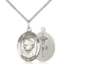 Sterling Silver Pope Benedict XVI Medal Necklace 3/4 x 1/2 inches with 18 inch chain by Bliss