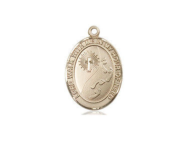 14kt solid gold footprints cross medal pendant, 3/4 x 1/2 inches, handcrafted in USA by Bliss
