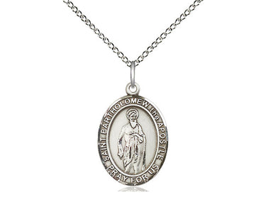 Sterling Silver St. Bartholomew the Apostle Medal Necklace 3/4 inch by 1/2 inch on 18 inch curb chain handmade in USA by Bliss Manufacturing