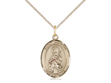 14kt Gold Filled St. Matilda patron saint medal necklace with 18 inch curb chain, 3/4 x 1/2 inch medium medal, handmade in USA by Bliss Manufacturing