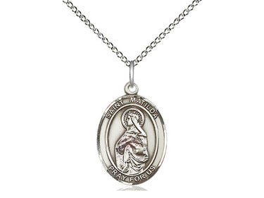 Sterling Silver St. Matilda patron saint medal necklace with 18 inch curb chain, 3/4 x 1/2 inch medium medal, handmade in USA by Bliss Manufacturing
