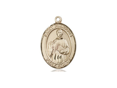 14kt Solid Gold St. Placidus Patron Saint Medal Pendant 3/4 x 1/2 inch by Bliss Manufacturing
