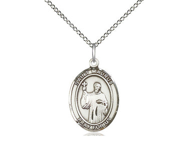 Sterling Silver St. Maurus Patron Saint Medal Necklace 3/4 x 1/2 with 18 inch Chain by Bliss