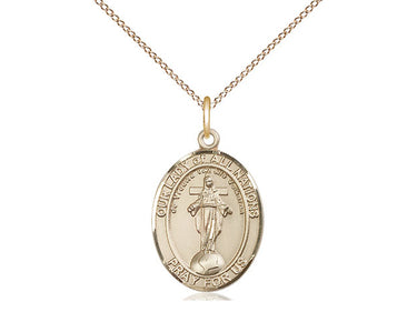 14kt Gold Filled Our Lady of All Nations Catholic medal necklace 3/4 x 1/2 inch with 18 inch chain by Bliss