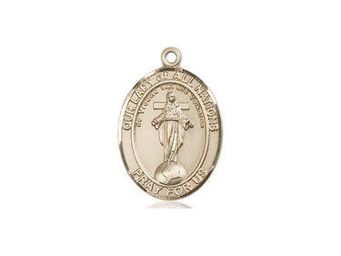 14kt Solid Gold Our Lady of All Nations Catholic medal pendant 3/4 x 1/2 inch handcrafted by Bliss