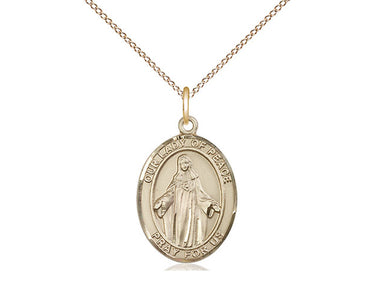 Gold Filled Our Lady of Peace Medal Necklace 3/4 inch pendant with 18 inch chain by Bliss Manufacturing