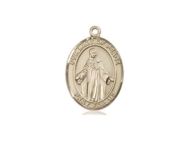 14kt Solid Gold Our Lady of Peace Medal Pendant 3/4 inch handcrafted by Bliss Manufacturing USA