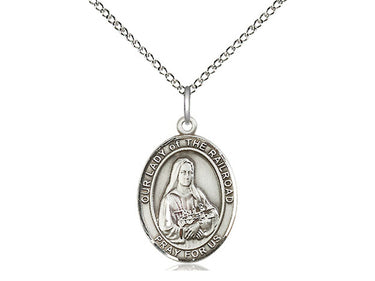 Sterling Silver Our Lady of the Railroad Pendant Necklace 3/4 inch x 1/2 inch on 18 inch chain by Bliss