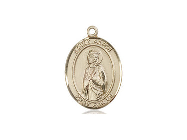 14kt Solid Gold St. Alice patron saint medal pendant 3/4 x 1/2 inch handcrafted by Bliss Manufacturing
