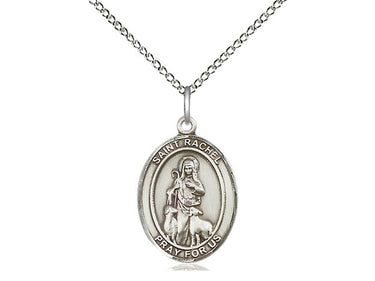 Sterling silver St. Rachel patron saint medal necklace with 3/4 inch pendant on 18 inch curb chain by Bliss Manufacturing
