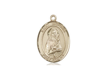 14kt solid gold St. Victoria patron saint medal pendant, 3/4 inch by 1/2 inch, handcrafted by Bliss Manufacturing USA