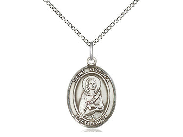 Sterling silver St. Victoria patron saint medal necklace with 18 inch chain handcrafted by Bliss Manufacturing