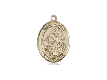14kt Solid Gold St. Aaron patron saint medal pendant 3/4 x 1/2 inch handcrafted by Bliss Manufacturing