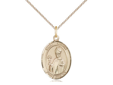 Gold Filled St. Austin Catholic patron saint medal necklace with 18 inch chain by Bliss Manufacturing