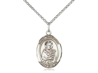 Sterling Silver St Christian Demosthenes Catholic patron saint medal necklace 3/4 x 1/2 inch with 18 inch chain by Bliss