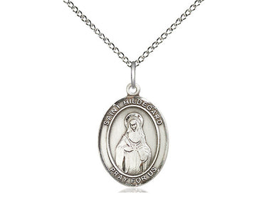 Sterling silver St. Hildegard von Bingen patron saint medal necklace, 3/4x1/2 inch pendant on 18 inch chain, handcrafted by Bliss Manufacturing USA