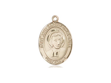 14kt solid gold St. John Baptist de La Salle patron saint medal pendant, 3/4 inch by 1/2 inch, handcrafted by Bliss USA