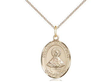 14kt Gold Filled Our Lady of San Juan Medal Necklace 3/4 inch by 1/2 inch on 18 inch chain by Bliss