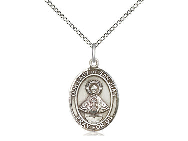 Sterling Silver Our Lady of San Juan Catholic Medal Necklace 3/4 x 1/2 on 18 inch chain by Bliss