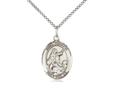 Sterling Silver St Colette Catholic patron saint medal necklace 3/4 x 1/2 inch with 18 inch chain by Bliss