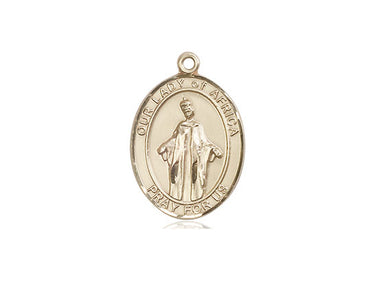 14kt solid gold Our Lady of Africa medal pendant, 3/4 inch by 1/2 inch, handcrafted by Bliss