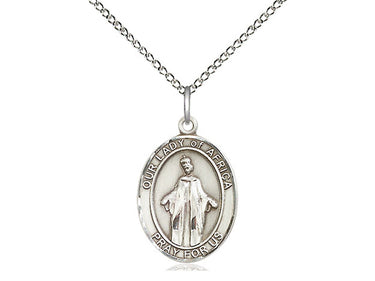 Sterling silver Our Lady of Africa medal necklace, 3/4 inch medal with 18 inch curb chain, by Bliss
