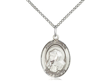Sterling Silver St. Bruno patron saint medal necklace with 3/4 inch pendant on 18 inch chain by Bliss