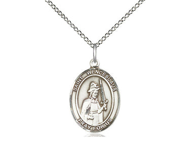 Sterling silver St. Wenceslaus patron saint medal necklace 3/4 inch by 1/2 inch with 18 inch chain by Bliss