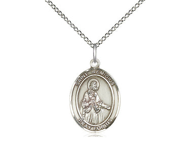 Sterling Silver St. Remigius of Reims Patron Saint Medal Necklace, 3/4 x 1/2 inch pendant with 18 inch chain, by Bliss