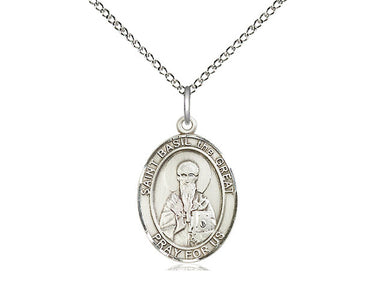 Sterling Silver St. Basil the Great Medium Patron Saint Medal Necklace 3/4 x 1/2 inches on 18 inch chain by Bliss