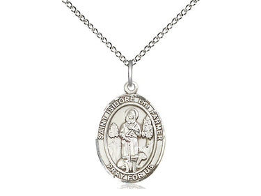Sterling Silver St. Isidore the Farmer Medal Necklace 3/4 inch Medium 18 inch Chain Handcrafted USA Bliss