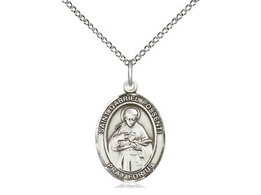 Sterling Silver St. Gabriel Possenti Patron Saint Medal Necklace 3/4 x 1/2 inch on 18 inch Chain by Bliss Manufacturing
