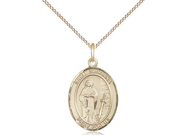 14kt gold filled St. Susanna patron saint medal necklace with 18 inch chain, 3/4 x 1/2 inch pendant, handcrafted by Bliss Manufacturing