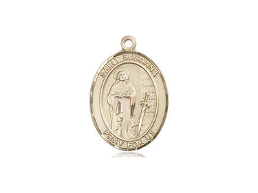14kt solid gold St. Susanna patron saint medal pendant 3/4 inch by 1/2 inch handcrafted in USA by Bliss Manufacturing