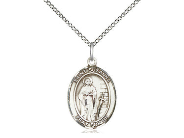 Sterling Silver St. Susanna Patron Saint Medal Necklace 3/4 x 1/2 inch with 18 inch chain by Bliss