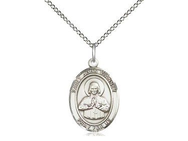 Sterling Silver St. John Vianney Patron Saint Medal Necklace 3/4 x 1/2 inches with 18 inch chain by Bliss