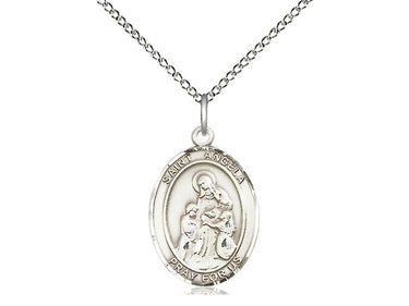 Sterling Silver St. Angela Merici Patron Saint Medal Necklace 3/4 x 1/2 inch on 18 inch Chain by Bliss