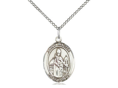 Sterling silver St. Walter of Pontoise patron saint medal necklace 3/4 inch by 1/2 inch with 18 inch chain by Bliss