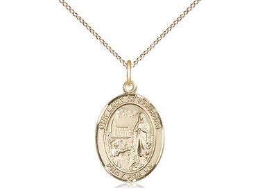 Gold Filled Our Lady of Lourdes Medal Necklace 3/4 inch pendant on 18 inch curb chain by Bliss
