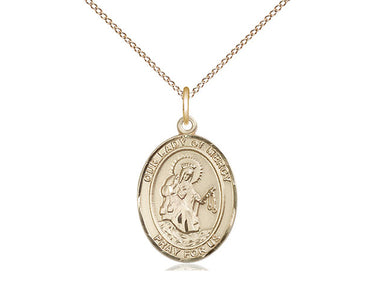 14kt Gold Filled Our Lady of Mercy Medal Necklace 3/4x1/2 inch pendant with 18 inch chain by Bliss Manufacturing