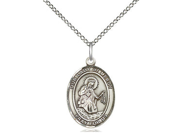 Sterling Silver Our Lady of Mercy Medal Necklace 3/4x1/2 inch pendant on 18 inch chain by Bliss