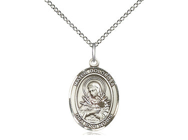 Sterling Silver Mater Dolorosa Our Lady of Sorrows Medal Necklace 3/4 x 1/2 with 18 inch Chain by Bliss