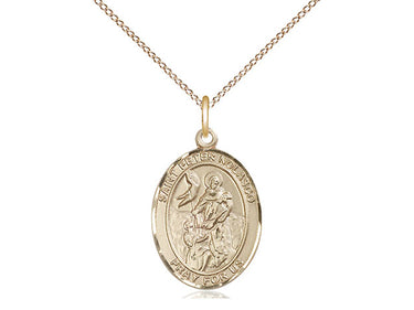 14kt Gold Filled St. Peter Nolasco patron saint medal necklace, 3/4x1/2 medium pendant with 18 inch chain, handcrafted by Bliss