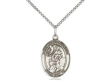 Sterling Silver St. Peter Nolasco Patron Saint Medal Necklace 3/4 x 1/2 inch with 18 inch chain by Bliss