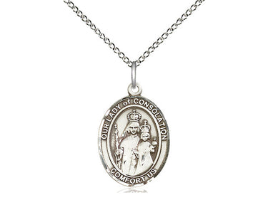 Sterling Silver Our Lady of Consolation Medal Necklace 3/4 x 1/2 inch on 18 inch chain handmade by Bliss