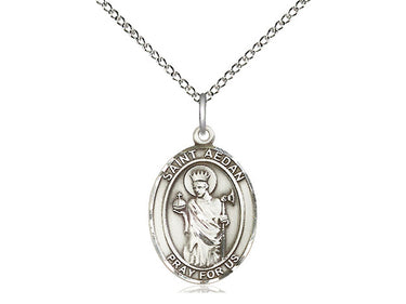 Sterling Silver St. Aedan of Ferns Patron Saint Medal Necklace 3/4 x 1/2 inch on 18 inch Chain by Bliss